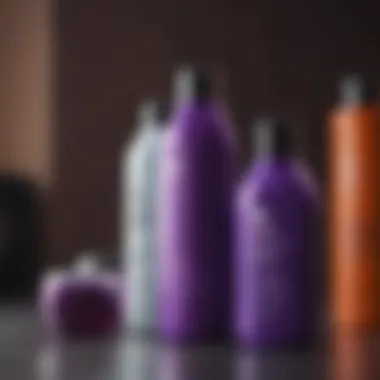 Selection of various purple shampoo products