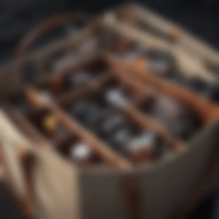 Organized interior of a tote with compartments for essentials