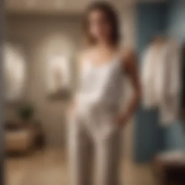 Fitting Room Experience with Linen Pants A woman trying on linen pants in a changing room