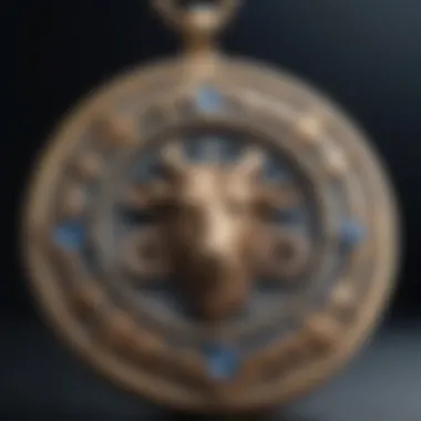 Close-up view of intricate zodiac sign pendant designs showcasing craftsmanship